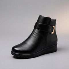 Black Boots For Women | Buckle Ankle Leather Black three-quarter front view