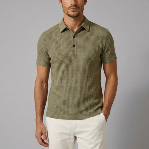 Men's Polo Shirt | Textured Knit Classic Fit khaki Beige front view