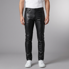 Men's Pants | Faux Leather Tapered Black front view