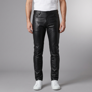Men's Pants | Faux Leather Tapered Black front view
