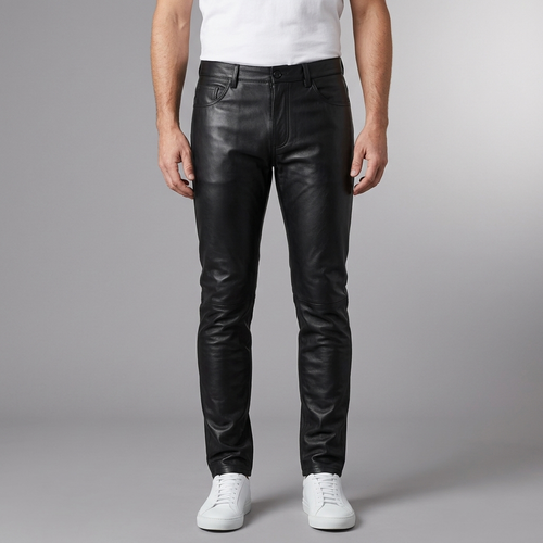 Men's Pants | Faux Leather Tapered Black front view