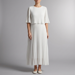 Women's A Line Dress | Maxi Pleated Wedding Guest White White front view