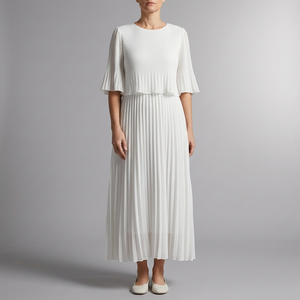 Women's A Line Dress | Maxi Pleated Wedding Guest White White front view