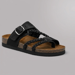 Sandals For Men | Braided Leather Ankle Strap Black three-quarter front view