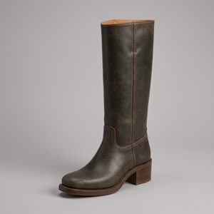 Boots For Women | Knee-High Block Heel Leather Dark Brown three-quarter front view