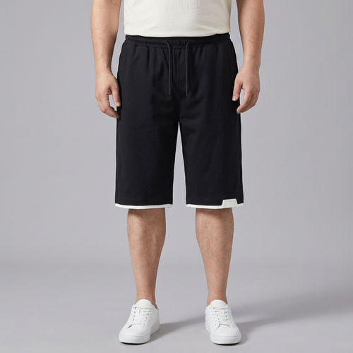 Men's Cargo Shorts | Drawstring Elasticated Waist Black front view