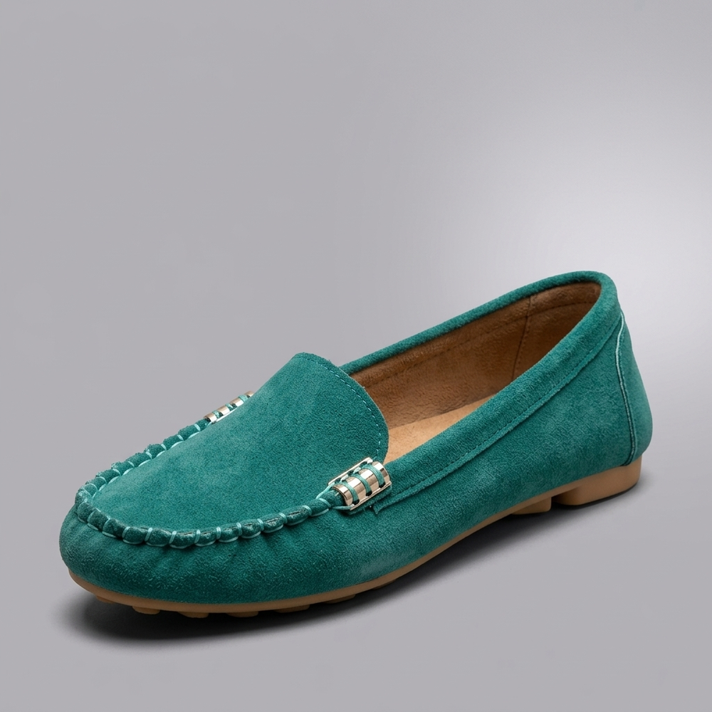 Women's Moccasins | Slip-On Stitched Comfort Blue Green three-quarter front view