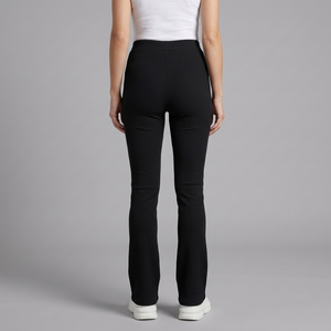 Women's Pants | High Waist Flared Ribbed Knit Black back view