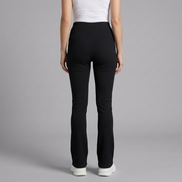 Women's Pants | High Waist Flared Ribbed Knit Black back view