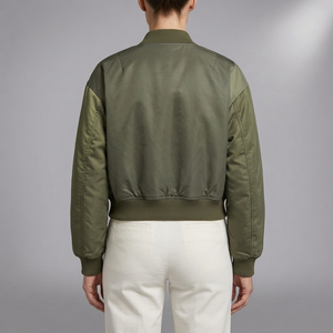 Women's Bomber Jacket | Green Utility Pockets Zip Sleeve Green back view