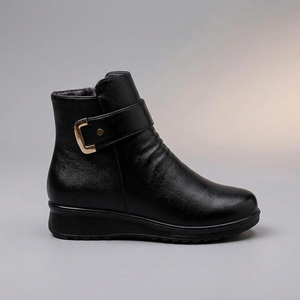 Black Boots For Women | Buckle Ankle Leather Black side profile