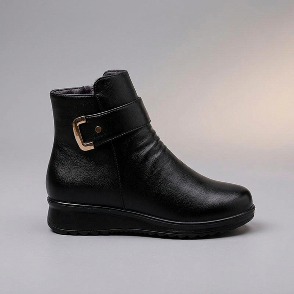 Black Boots For Women | Buckle Ankle Leather Black side profile