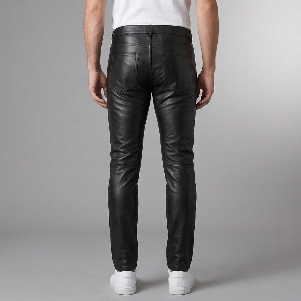 Men's Pants | Faux Leather Tapered Black front view