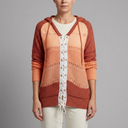 Women's Sweater | Lace-Up Hooded Striped Knit Orange front view