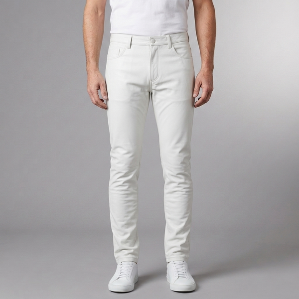 Men's Pants | Faux Leather Tapered White front view