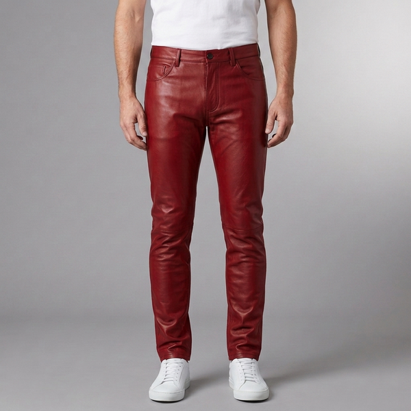 Men's Pants | Faux Leather Tapered Red front view