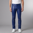 Men's Pants | Faux Leather Tapered Blue front view
