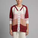 Women's Sweater | Lace-Up Hooded Striped Knit Red front view