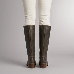 Boots For Women | Knee-High Block Heel Leather Dark Brown worn back view