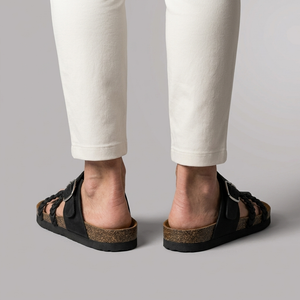 Sandals For Men | Braided Leather Ankle Strap Black worn back view