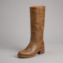Boots For Women | Knee-High Block Heel Leather Light Brown three-quarter front view