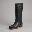 Boots For Women | Knee-High Block Heel Leather Black three-quarter front view