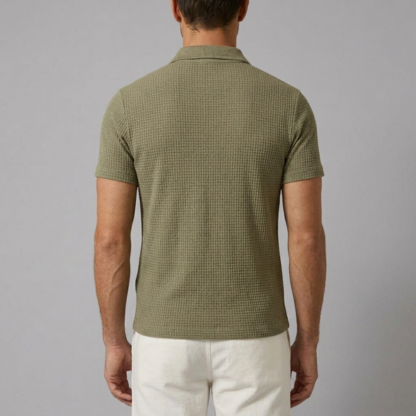 Men's Polo Shirt | Textured Knit Classic Fit khaki Beige back view