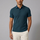 Men's Polo Shirt | Textured Knit Classic Fit Blue front view
