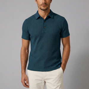 Men's Polo Shirt | Textured Knit Classic Fit Blue front view