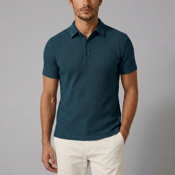 Men's Polo Shirt | Textured Knit Classic Fit Blue front view