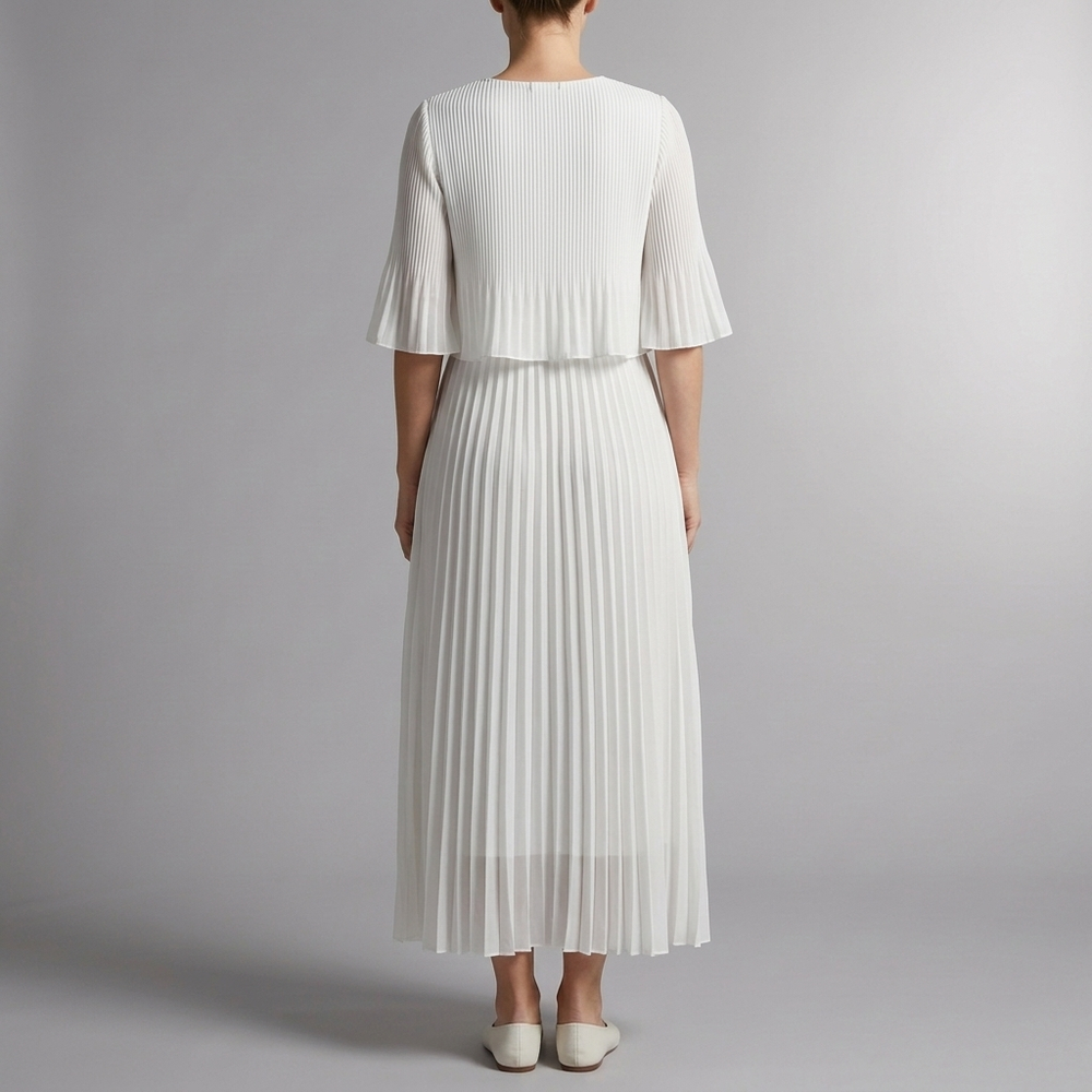 Women's A Line Dress | Maxi Pleated Wedding Guest White White front view