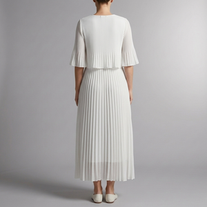 Women's A Line Dress | Maxi Pleated Wedding Guest White White back view