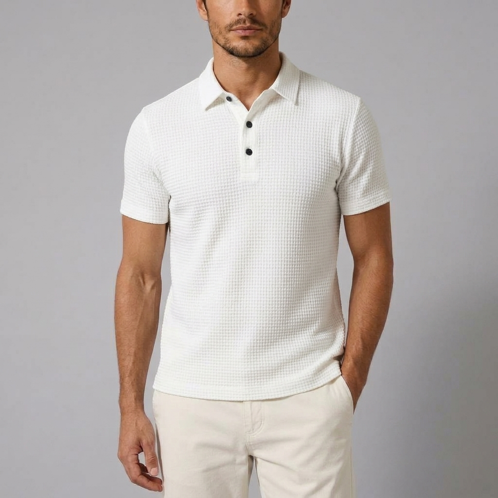 Men's Polo Shirt | Textured Knit Classic Fit khaki Beige front view