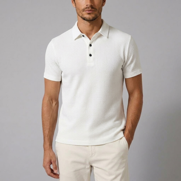 Men's Polo Shirt | Textured Knit Classic Fit White front view