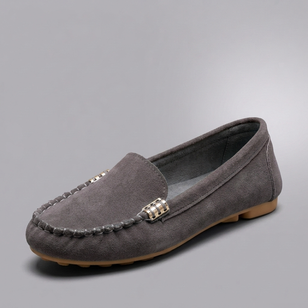 Women's Moccasins | Slip-On Stitched Comfort Grey three-quarter front view