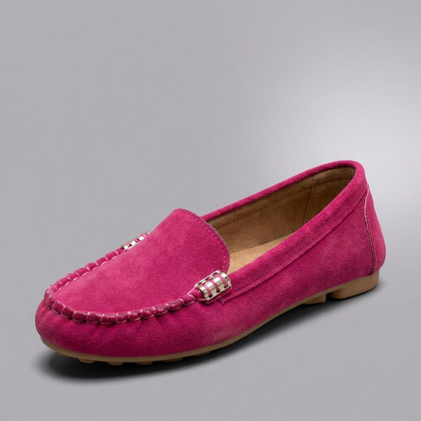 Women's Moccasins | Slip-On Stitched Comfort Pink three-quarter front view