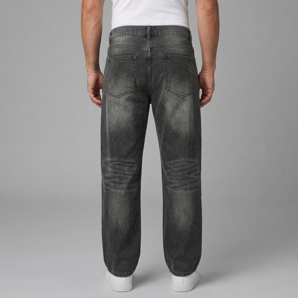 Men's Black Jeans | Straight Leg Vintage Wash Black back view