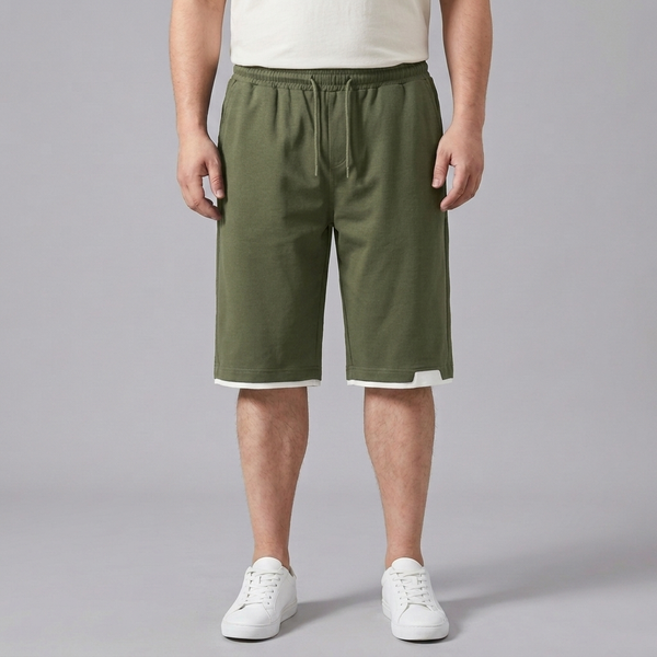 Men's Cargo Shorts | Drawstring Elasticated Waist Green front view