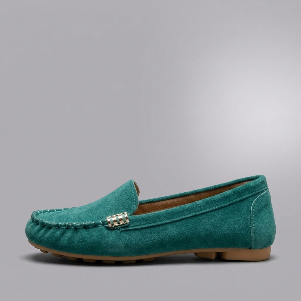 Women's Moccasins | Slip-On Stitched Comfort Blue Green three-quarter front view