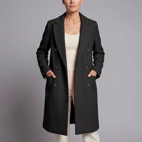 Women's Waterproof Jacket | Double Breasted Long Sleeve Black front view