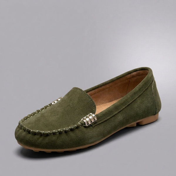 Women's Moccasins | Slip-On Stitched Comfort Green three-quarter front view