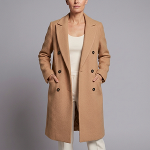 Women's Waterproof Jacket | Double Breasted Long Sleeve Khaki front view