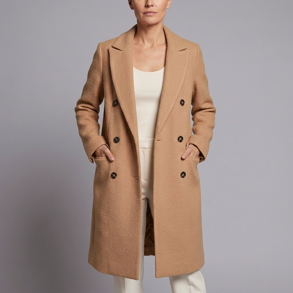 Women's Waterproof Jacket | Double Breasted Long Sleeve Khaki front view