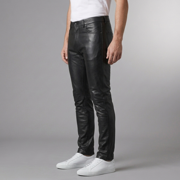 Men's Pants | Faux Leather Tapered Black side view