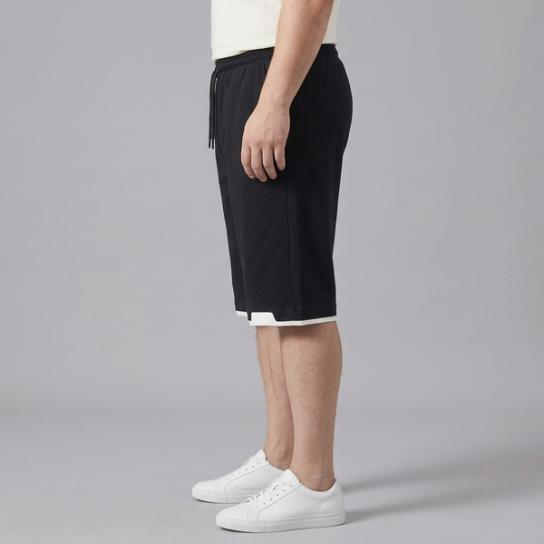 Men's Cargo Shorts | Drawstring Elasticated Waist Black side view