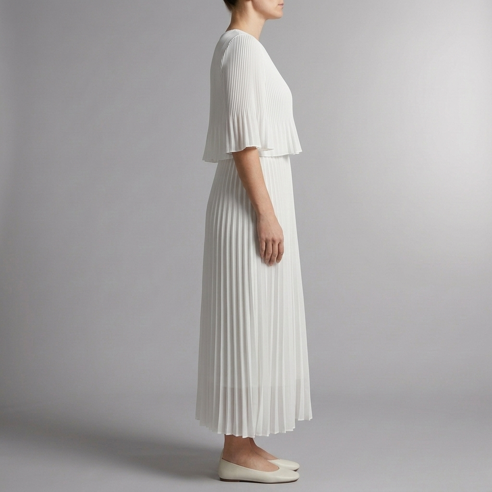 Women's A Line Dress | Maxi Pleated Wedding Guest White White front view