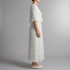 Women's A Line Dress | Maxi Pleated Wedding Guest White White side view