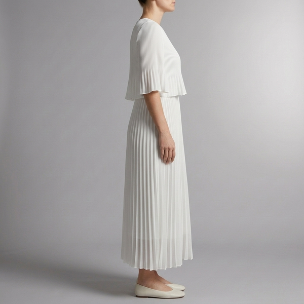 Women's A Line Dress | Maxi Pleated Wedding Guest White White side view