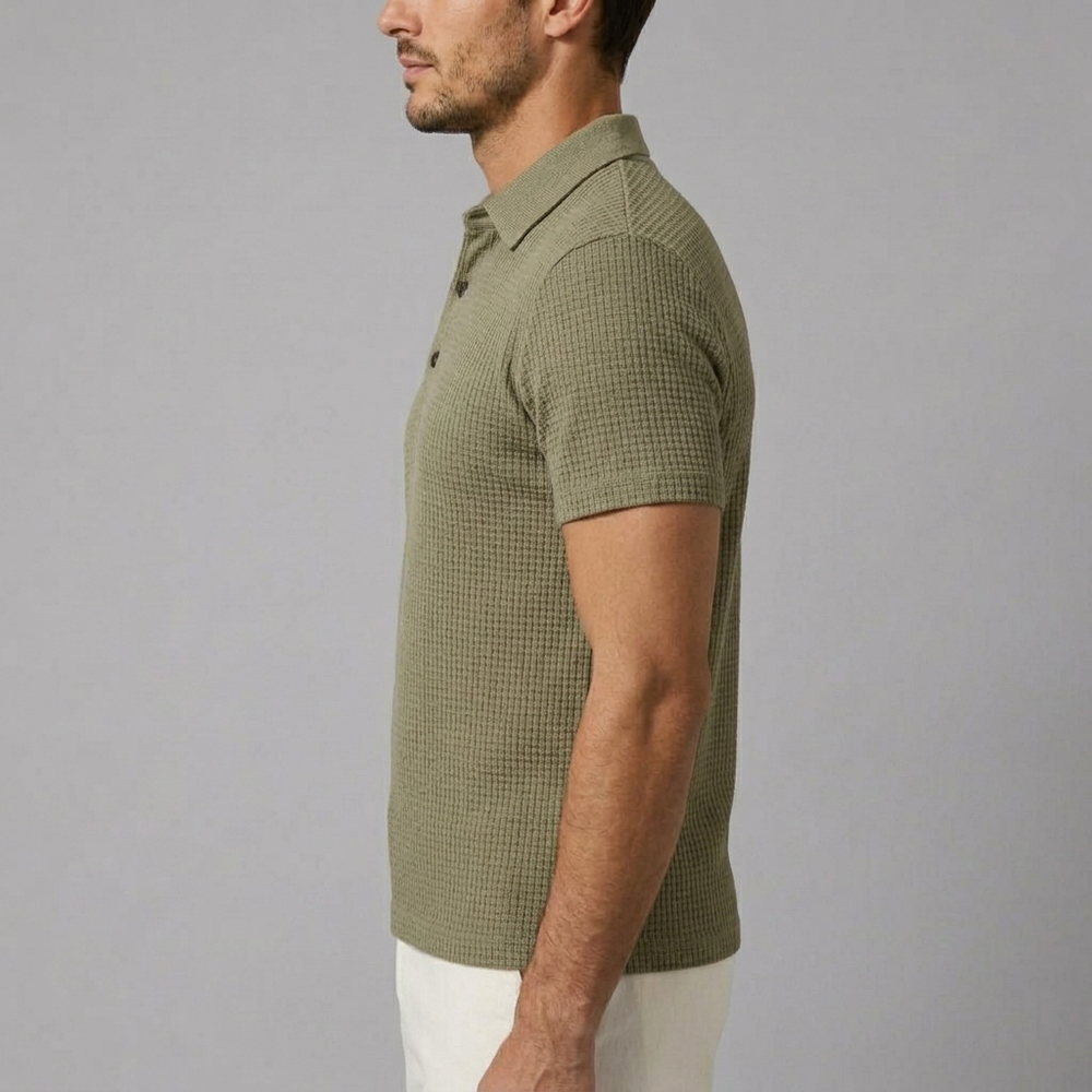 Men's Polo Shirt | Textured Knit Classic Fit khaki Beige front view